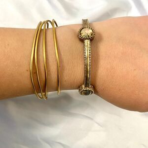 Vintage Gold Iridescent Stone Cuff Bracelet Lot of 4 Bangles